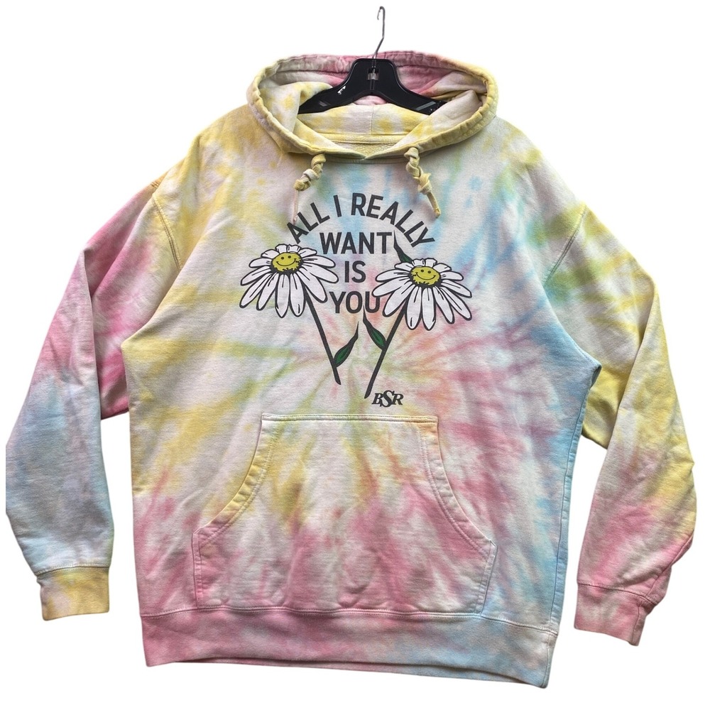 BSR by Sami Ryan‎ Hoodie Tie Dye Pastel Rainbow Spell Out Everyday Sweatshirt